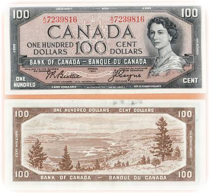 100 Canadian Dollar Bill - 1954