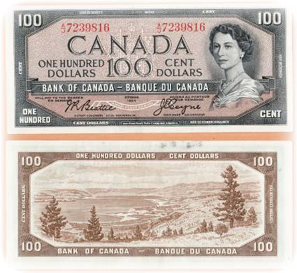 100 Canadian Dollar Bill - 1954